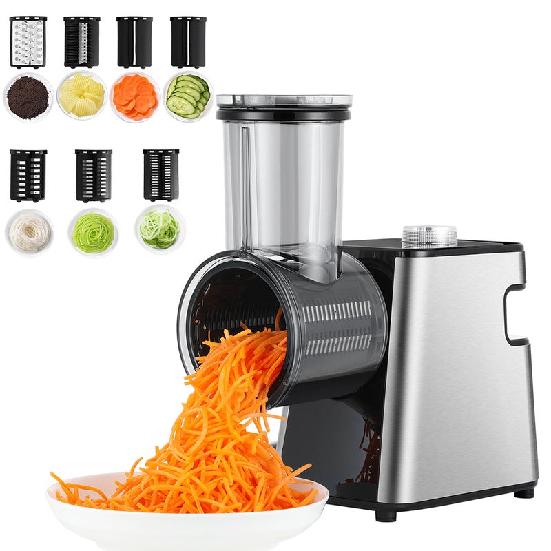 FlashHawk 7 in 1 Professional Electric Cheese Grater and Slicer, 300W, for Vegetable, Block Cheese, Salad Maker, Shredded Carrot, Zucchini for Home Kitchen - Image 1